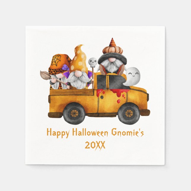 Personalisera Halloween Tomtar Orange Lastbil Pappersservett (Framsidan)