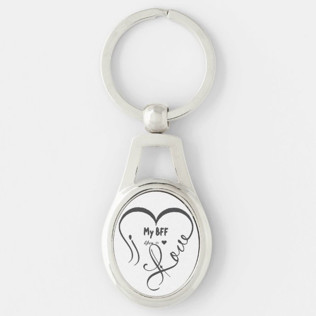 Personalisera Jag älskar min BFF • Du = ♥ Ovalt Silverfärgad Nyckelring (Framsidan)