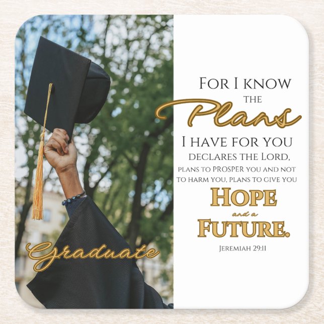 Personalisera Jeremiah 29:11 Grad Cap Scripture Underlägg Papper Kvadrat (Framsidan)