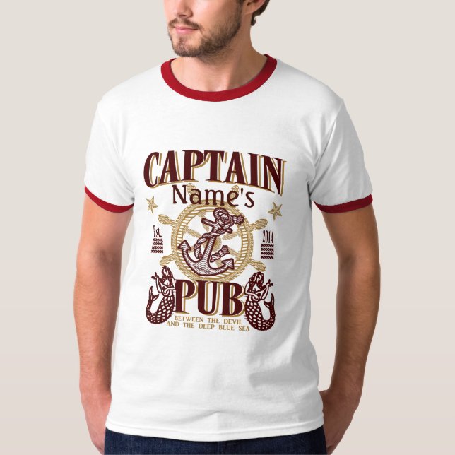 Personalisera kapten Namn Pub Underbar Gift Idea! Tee Shirt (Framsida)