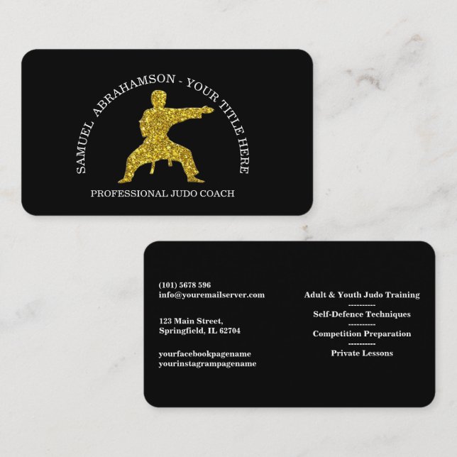 Personalisera Karate instruktör Guld Kickboxning  Visitkort (Fram/baksida)