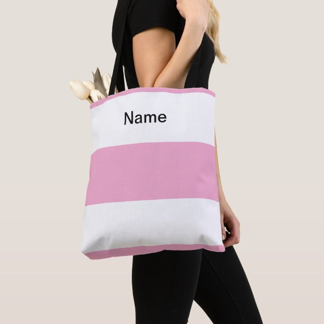 Personalisera Klassisk Pastellrosa +  Vita Ränder Tygkasse (Närbild)