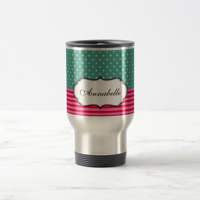 Personalisera klassiska polkadoter Rand Teal Mönst Resemugg (Center)