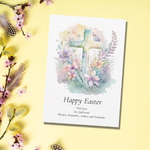 Personalisera Kors Blommig Pastell Religiöst Påsk Julkort