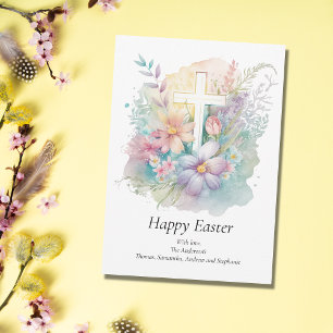 Personalisera Kors Blommig Pastell Religiöst Påsk Julkort