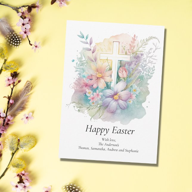 Personalisera Kors Blommig Pastell Religiöst Påsk  Julkort (Skapare uppladdad)