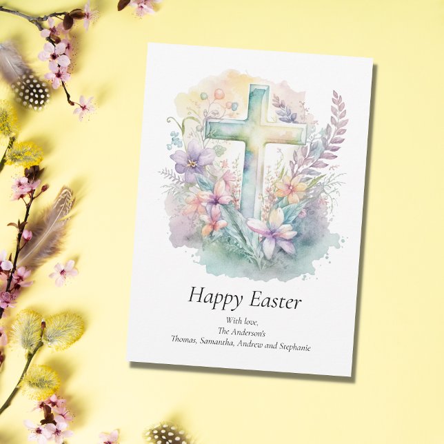 Personalisera Kors Blommig Pastell Religiöst Påsk  Julkort (Skapare uppladdad)