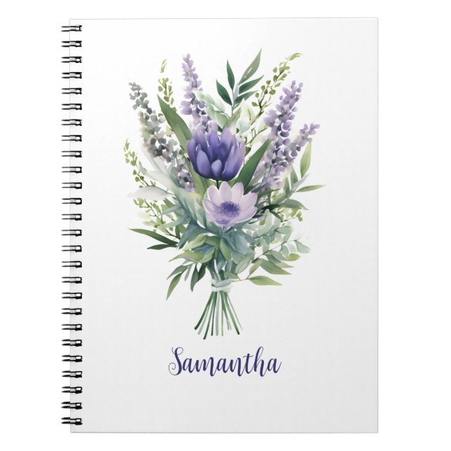Personalisera Lavender Lila blommor Eucalyptus Anteckningsbok (Framsidan)
