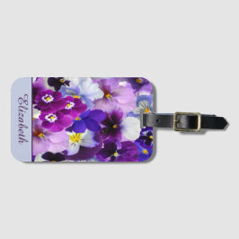 Personalisera lila blå vit pensé blomster bagagebricka
