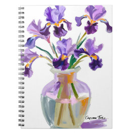 PERSONALISERA Lila Irisblommor i en vas anteckning Anteckningsbok
