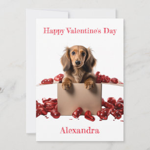 Personalisera Long Hair Dachshund Valp Valentine Julkort