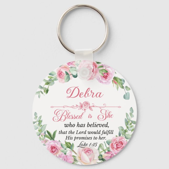 Personalisera Luk 1:45 Mors dag Rosa Ros Nyckelring (Framsida)
