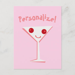 Personalisera Lycklig Martini Rosa Vykort