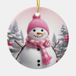 Personalisera: Lycklig Rosa Scarf Julafton Snögubb Julgransprydnad Keramik