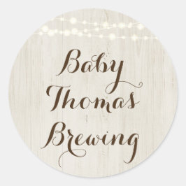 Personalisera med Baby Namn - Rustic Baby Shower S Runt Klistermärke