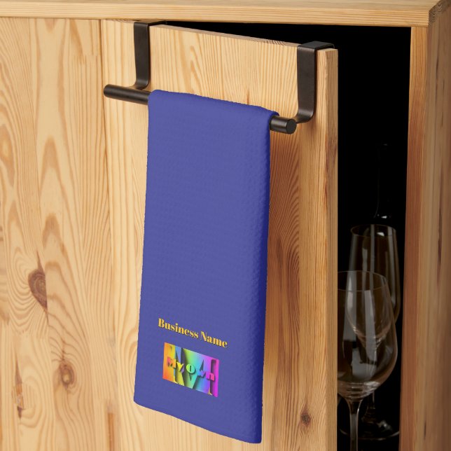 Personalisera Min Egen Kafé Kaffebutik Djupblå Kökshandduk (Thirds Fold)