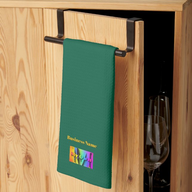 Personalisera Min Egen Kafé Kaffebutik Grön Kökshandduk (Thirds Fold)