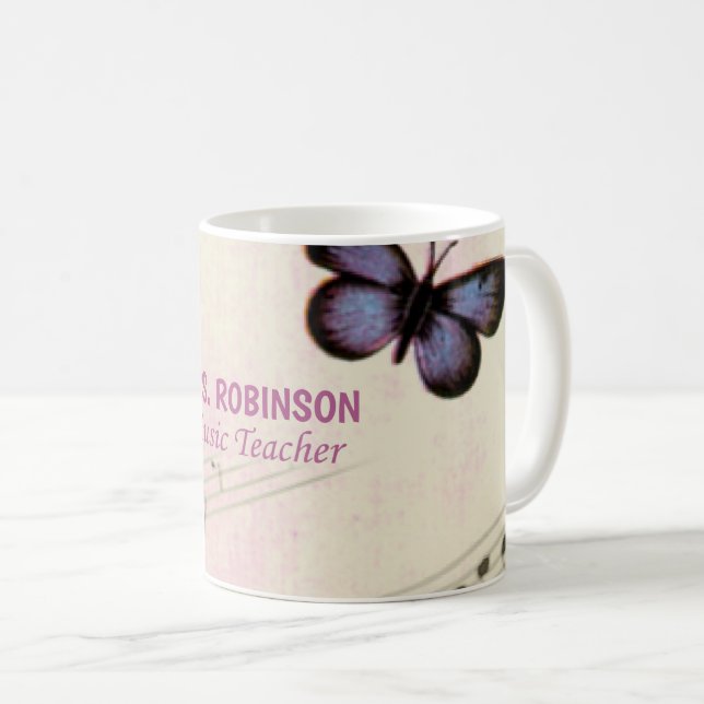 Personalisera, Music Butterflies, tack Lärare Kaffemugg (Framsida höger)