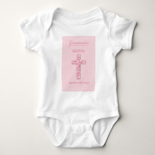 Personalisera Namn Barnbarn Dop Rosa Flicka  T Shirt (Framsida)