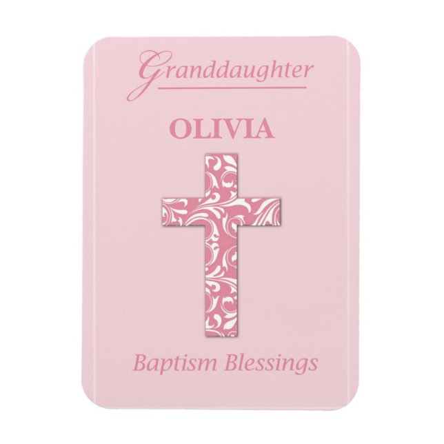 Personalisera Namn Barnbarn Dopfest Rosa Flicka  Magnet (Vertikal)