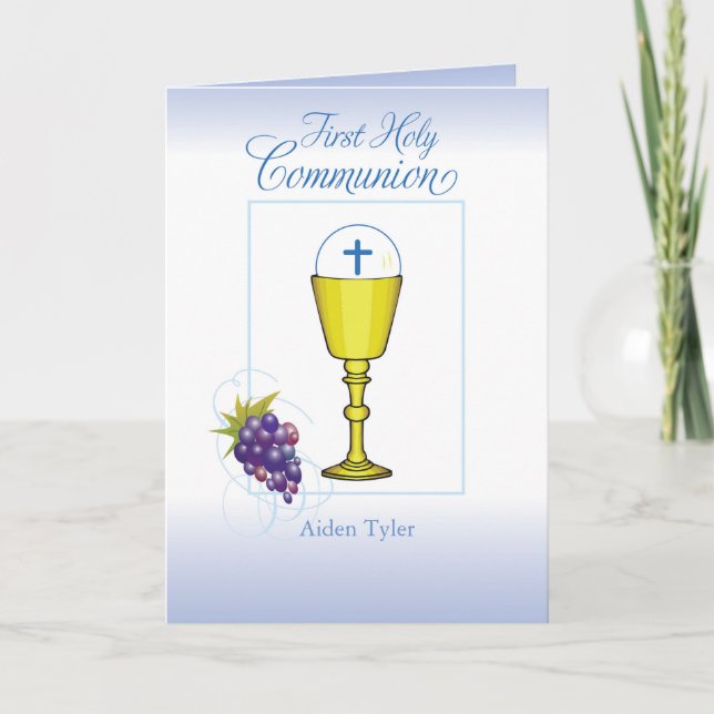 Personalisera Namn Boy First Communion Chalice, vä Kort (Framsida)