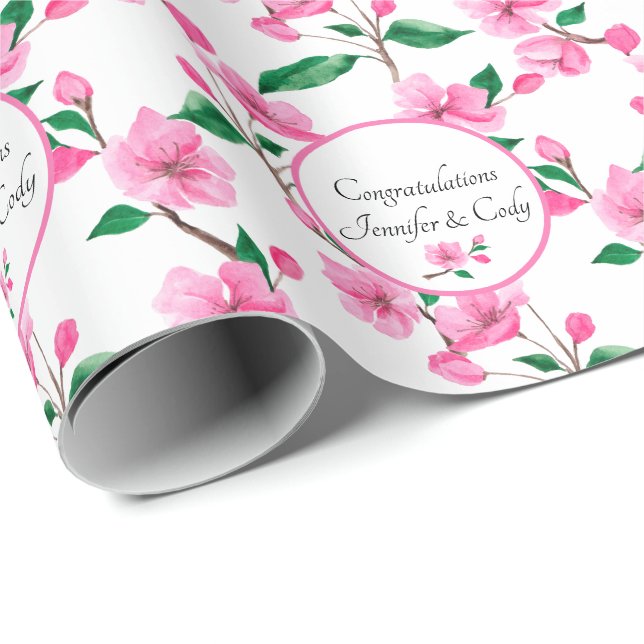 Personalisera Namn Cherry Blommars Bröllop Gift Presentpapper (Rullad Hörn)