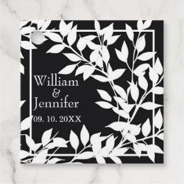 Personalisera Namn, Datum Elegant Svart & Vit löv Gåvor Etiketter