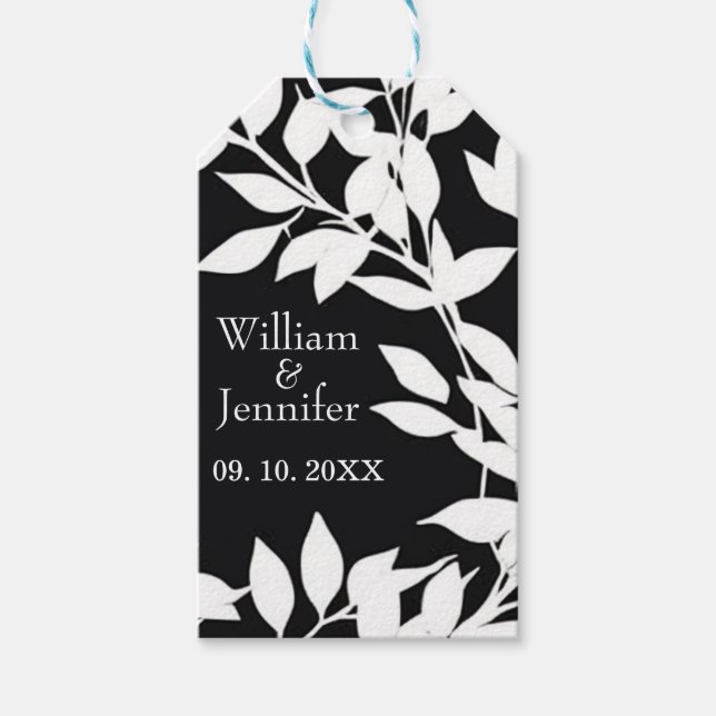 Personalisera Namn, Datum Elegant Svart & Vitt bla Presentetikett (Framsidan)