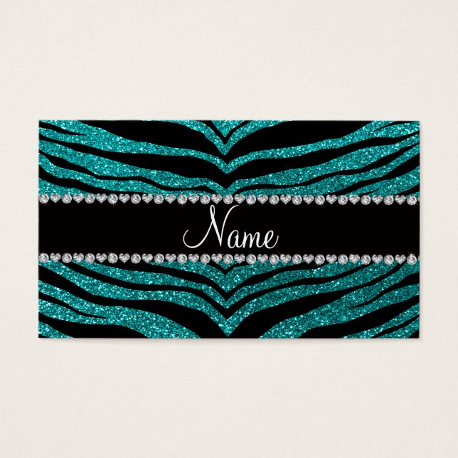 Personalisera namn klara aqua glitter tiger rand visitkort (Framsidan)