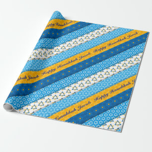 Personalisera Namn Lycklig Hanukkah Blue Guld Star Presentpapper
