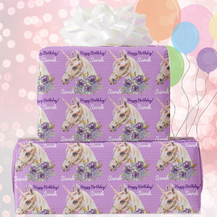 Personalisera Namn Unicorn Girls Birthday Gift Presentpapper