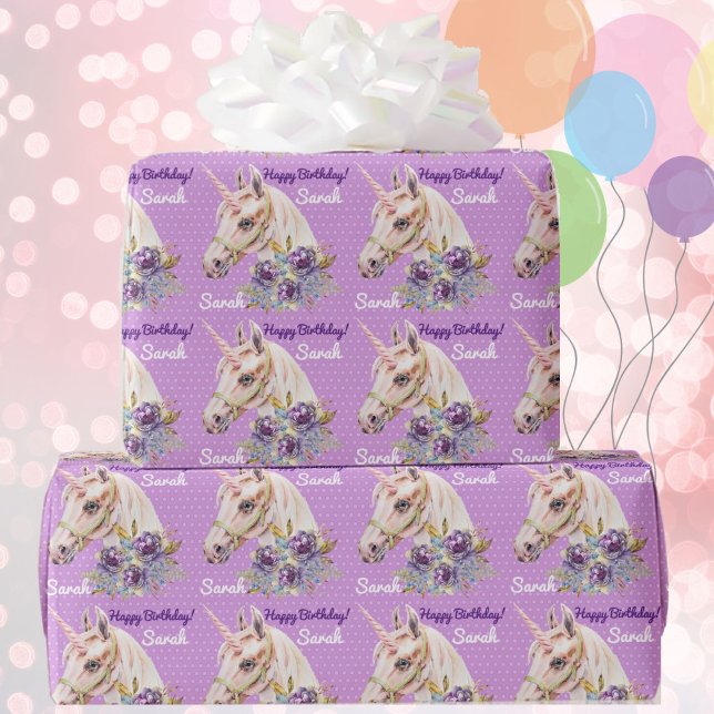 Personalisera Namn Unicorn Girls Birthday Gift Presentpapper (Skapare uppladdad)