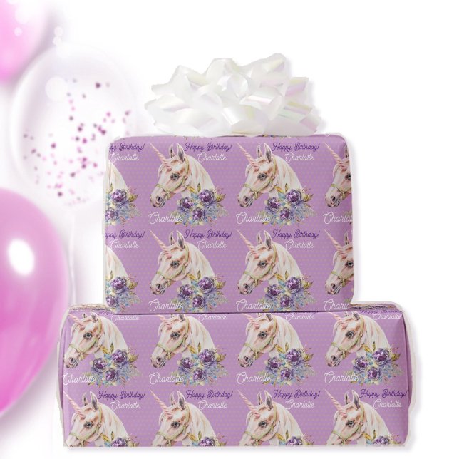 Personalisera Namn Unicorn Girls Birthday Gift Presentpapper (Skapare uppladdad)
