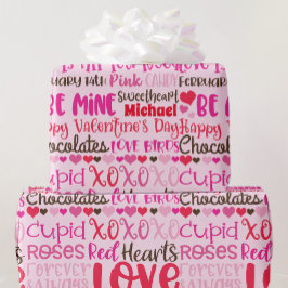 Personalisera Namn Valentines day Red Rosa Hearts  Presentpapper