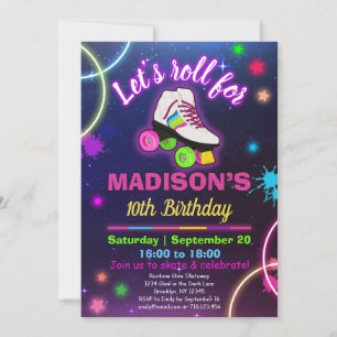Personalisera OSA på nyfödda roller Skating Neon B Inbjudningar