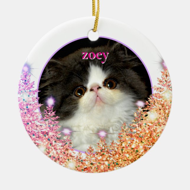 Personalisera Päls-rosa glitter Julgransprydnad Keramik (Framsidan)