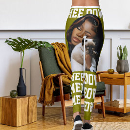 Personalisera Pet Cat Mamma Cute Olive White Photo Leggings