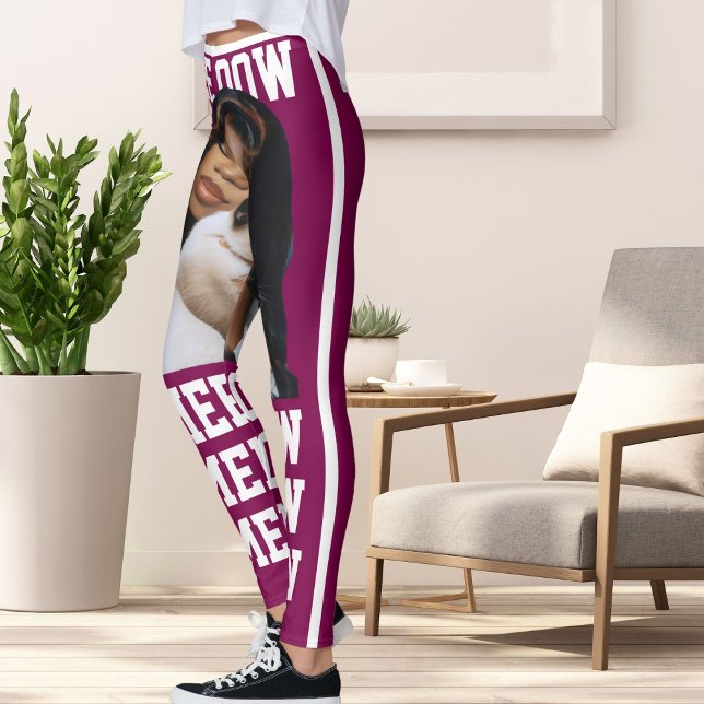 Personalisera Pet Cat Mamma Cute Vin White Photo Leggings (Skapare uppladdad)