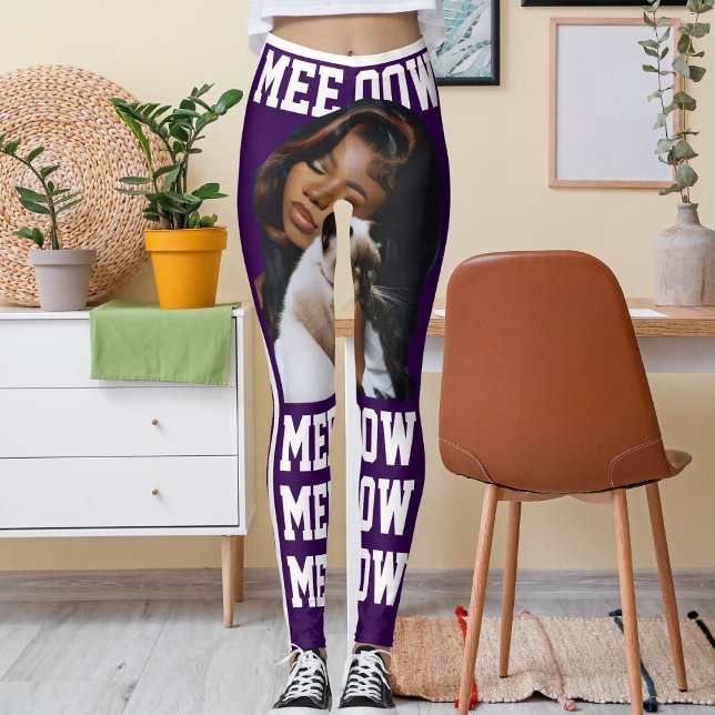 Personalisera Pet Cat Mamma Kärlek Lila White Phot Leggings (Skapare uppladdad)