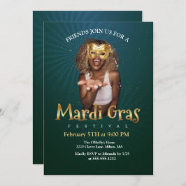 Personalisera Photo Guld Masqueramasken Mardi Gras Inbjudningar