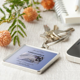 Personalisera, pojke, första kommunblå fyrkantig silverfärgad nyckelring