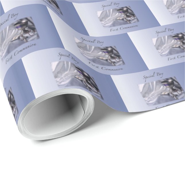 Personalisera, Pojke, Första Kommunion Blå Presentpapper (Rullad Hörn)