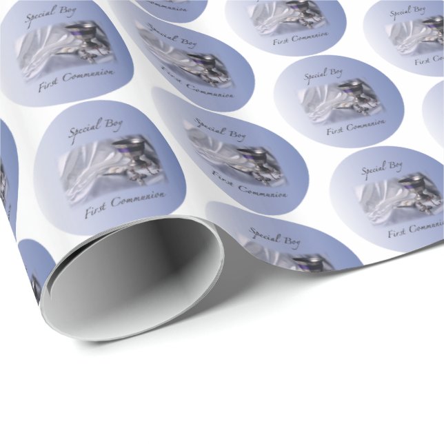 Personalisera, Pojke, Första Kommunion Blå Presentpapper (Rullad Hörn)