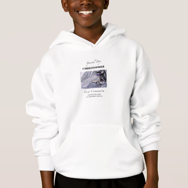 Personalisera, Pojke, Första Kommunion Blå T Shirt (Framsida)