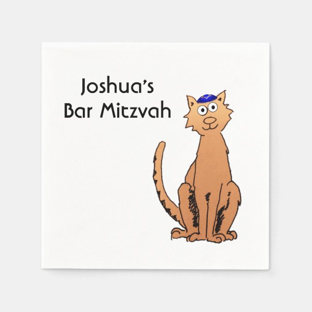 Personalisera Pub Mitzvah Kippah Cat Party Napkin Pappersservett (Framsidan)