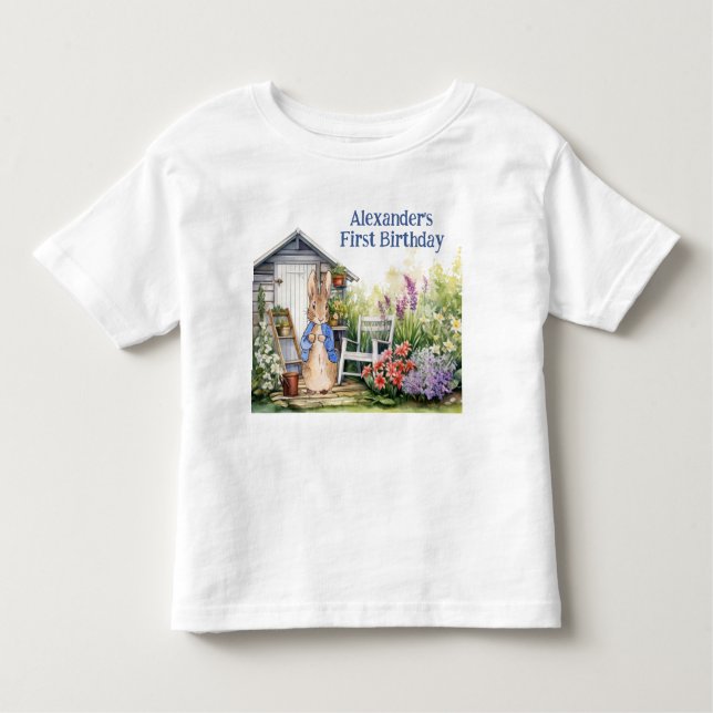 Personalisera Rabbit Peter First Birthday Child Na T Shirt (Framsida)