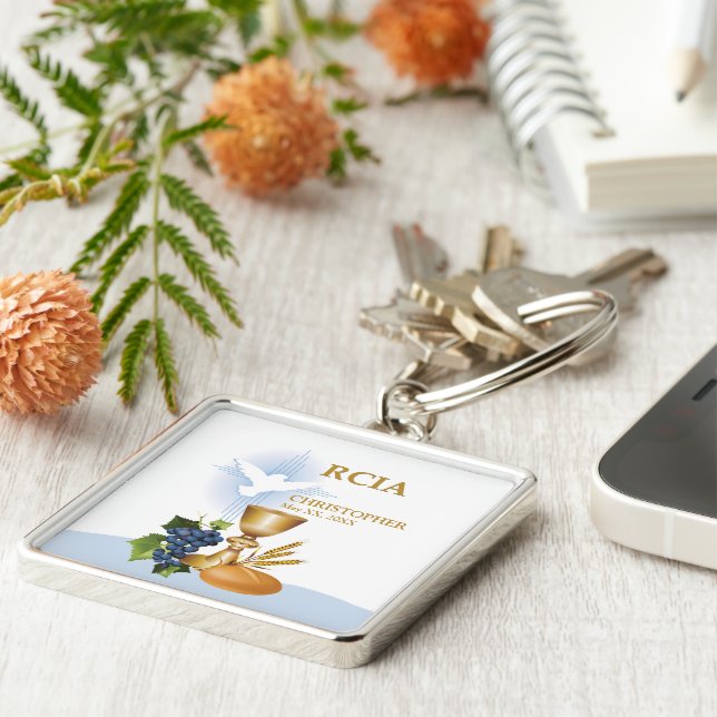 Personalisera, RCIA:s Gratulerara katolska Sacrame Fyrkantig Silverfärgad Nyckelring (Sidan)