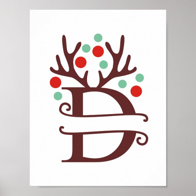 Personalisera Reindeer Brev D Split Monogram Poster (Framsidan)