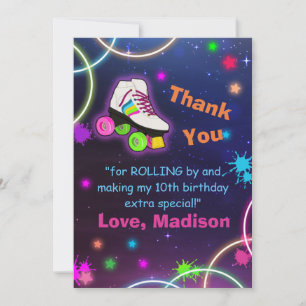 Personalisera Roller Skating Neon Birthday Tack Kort
