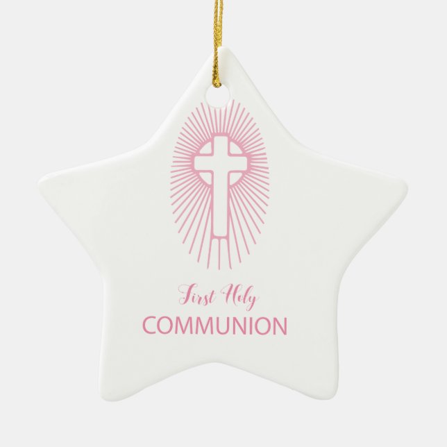 Personalisera, Rosa First Heliga Communion Kor Hos Julgransprydnad Keramik (Framsidan)